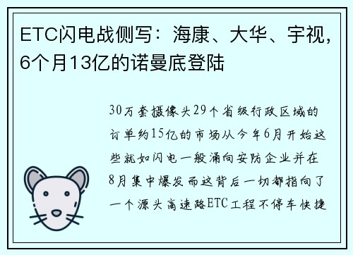 ETC闪电战侧写：海康、大华、宇视，6个月13亿的诺曼底登陆