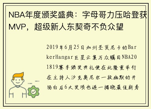 NBA年度颁奖盛典：字母哥力压哈登获MVP，超级新人东契奇不负众望